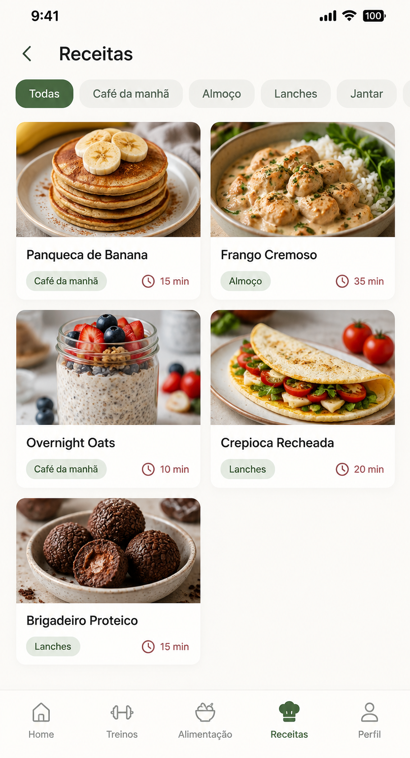Área Receitas da plataforma