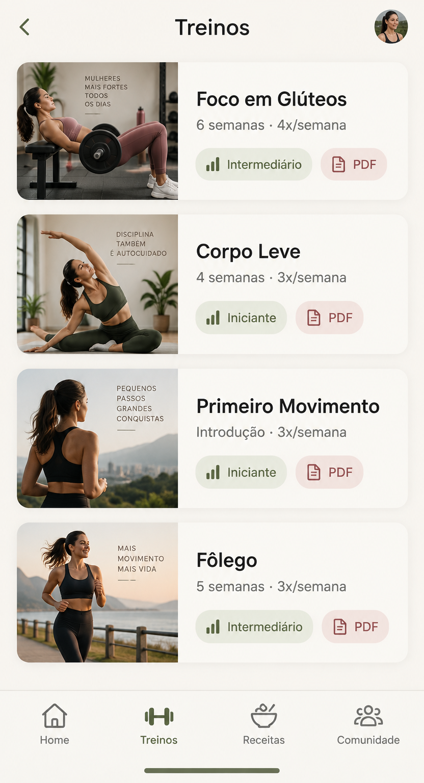Área Treinos da plataforma